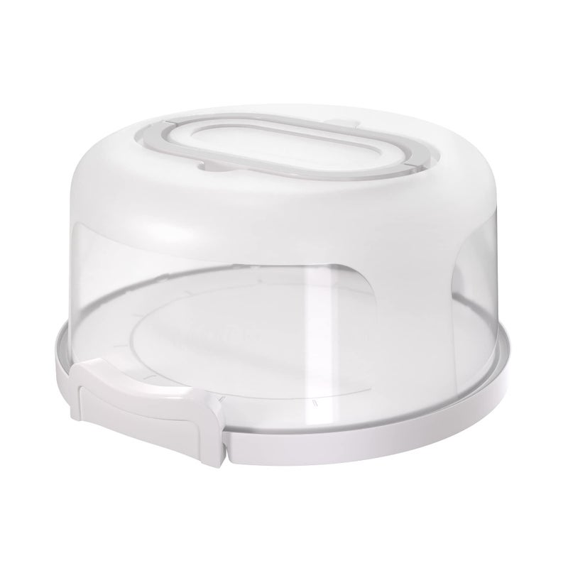 Highball  Chaser Top Shelf Elements Round Cake Carrier Two Sided Cake Holder Serves as Five Section Serving Tray, Portable Cake Stand Fits 10 inch Cake, Cake Box Comes With Handle, Cake Container Holds Pies (White) - Image 1